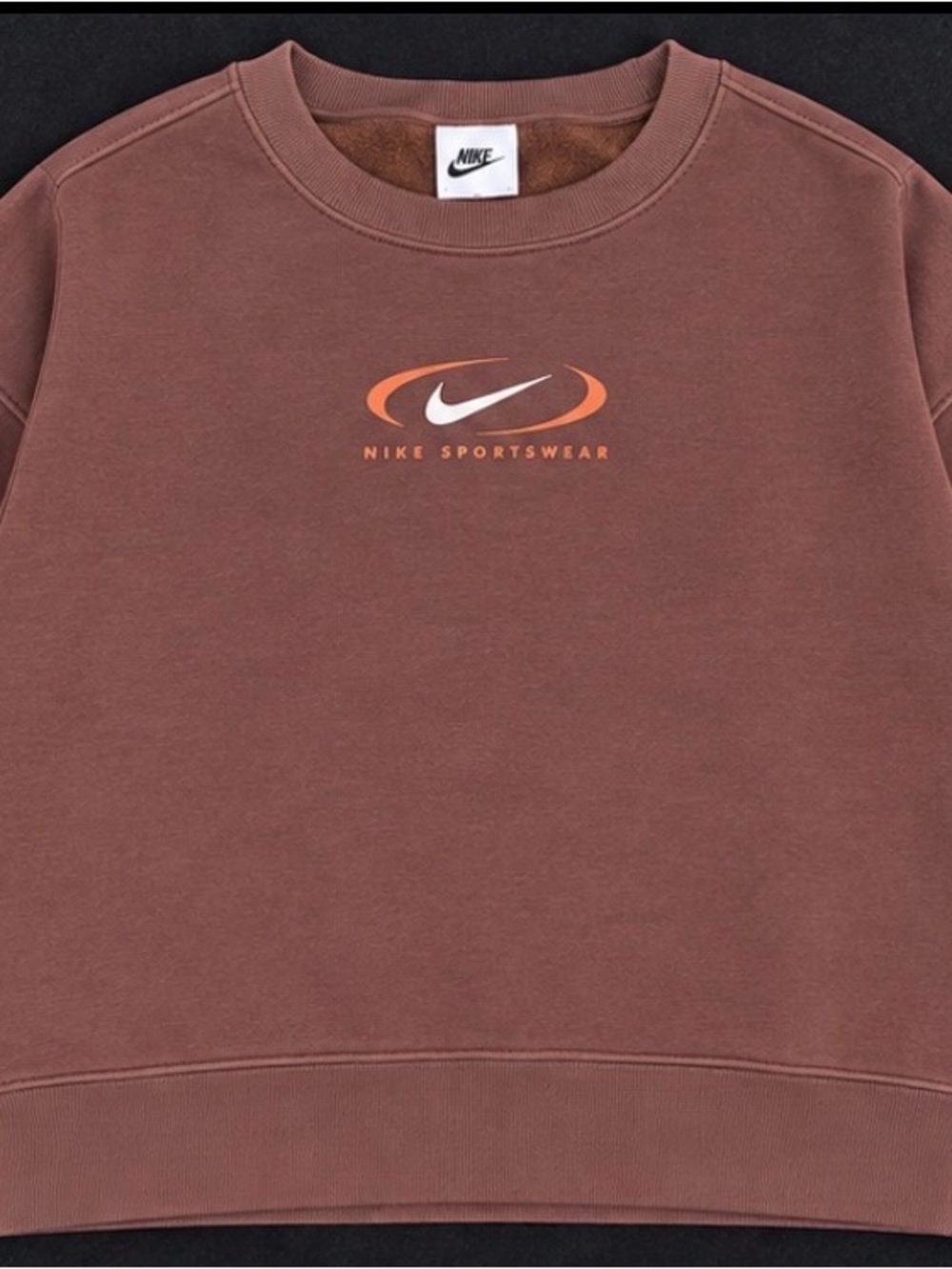 Nike Crewneck Sweatshirt in Brown with Orange Logo